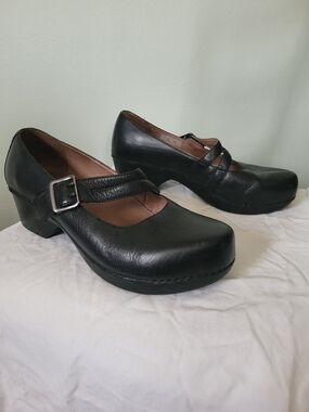Leather Mary Jane Clogs with Buckle in Black - Dansko - Size 40